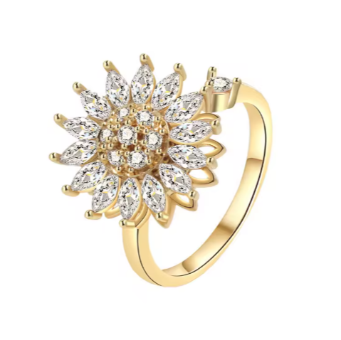 Rotierender, größenverstellbarer Daisy-Ring S925 Silber