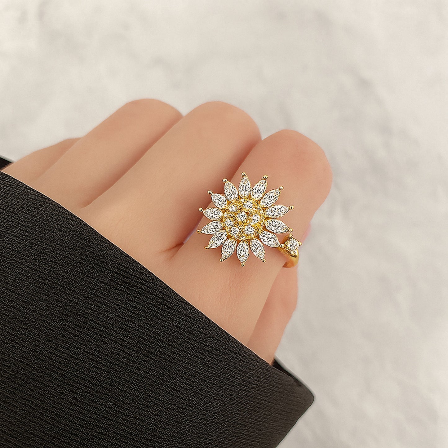 Rotierender, größenverstellbarer Daisy-Ring S925 Silber