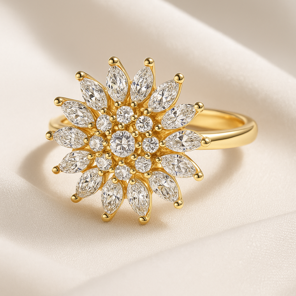 Rotierender, größenverstellbarer Daisy-Ring S925 Silber