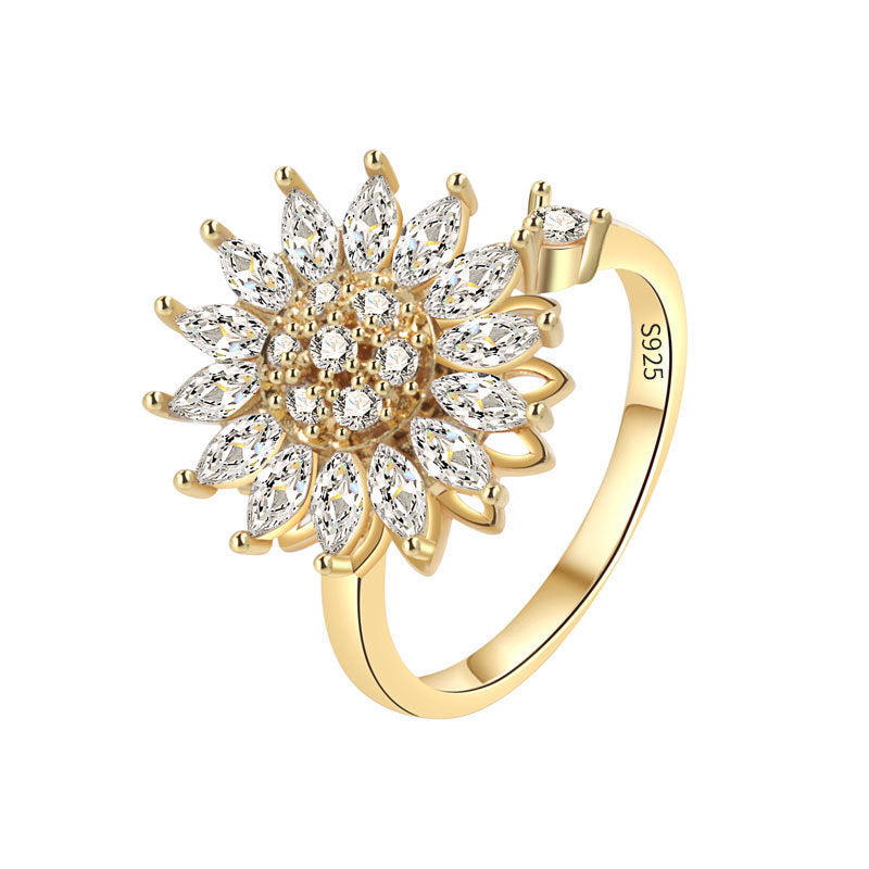 Rotierender, größenverstellbarer Daisy-Ring S925 Silber
