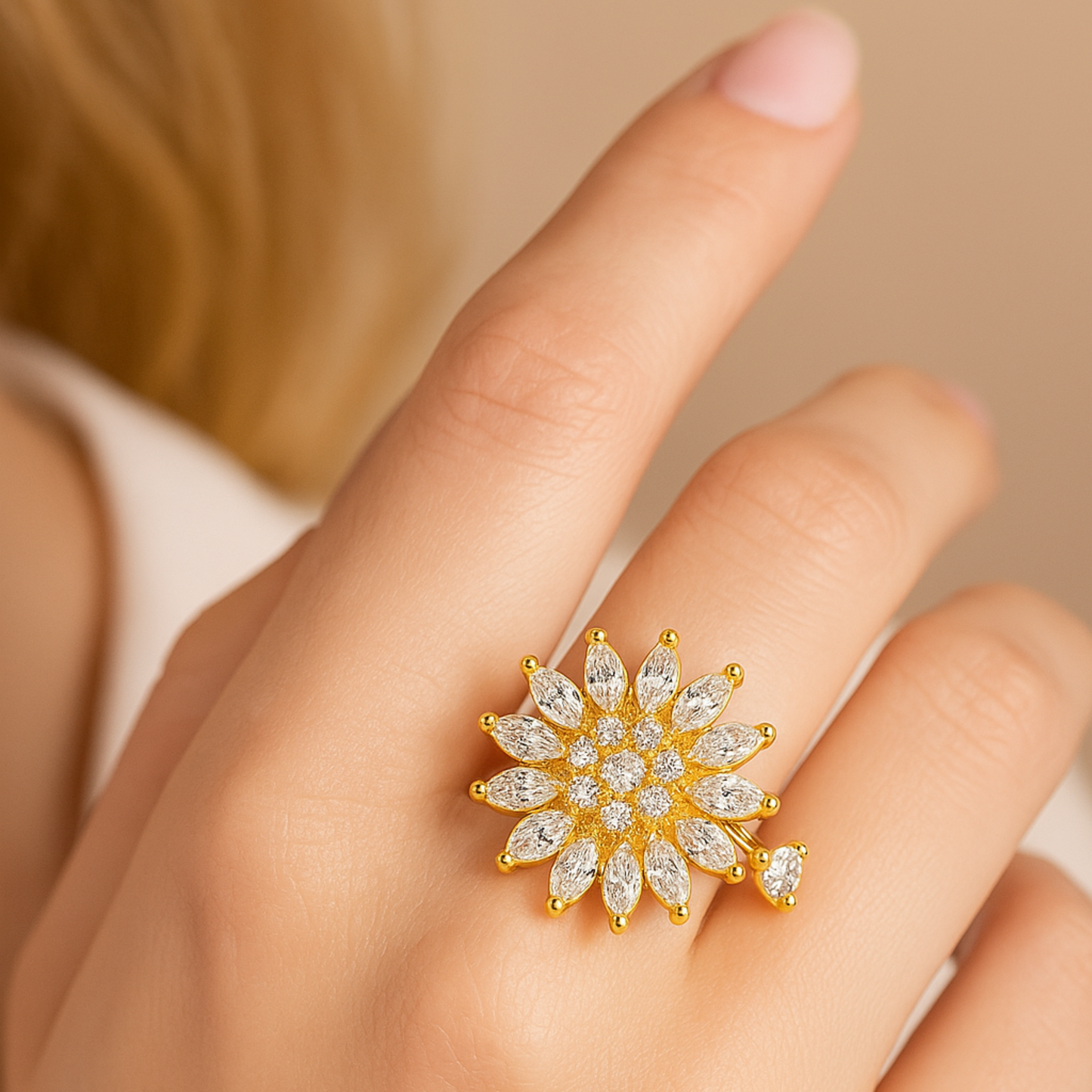 Rotierender, größenverstellbarer Daisy-Ring S925 Silber