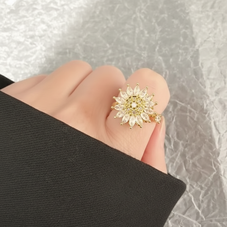 Rotierender, größenverstellbarer Daisy-Ring S925 Silber