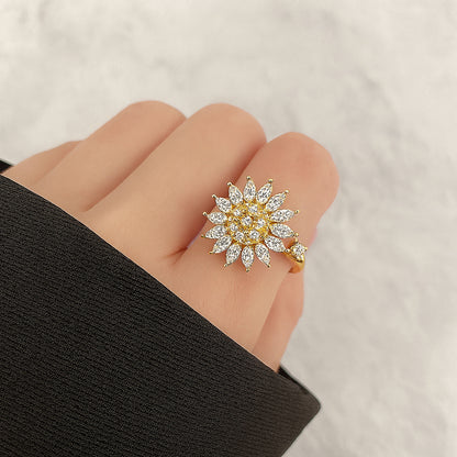 Rotierender, größenverstellbarer Daisy-Ring S925 Silber
