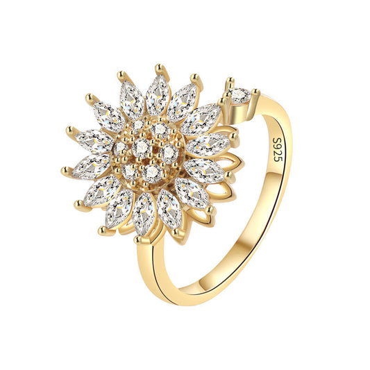 Rotierender, größenverstellbarer Daisy-Ring S925 Silber